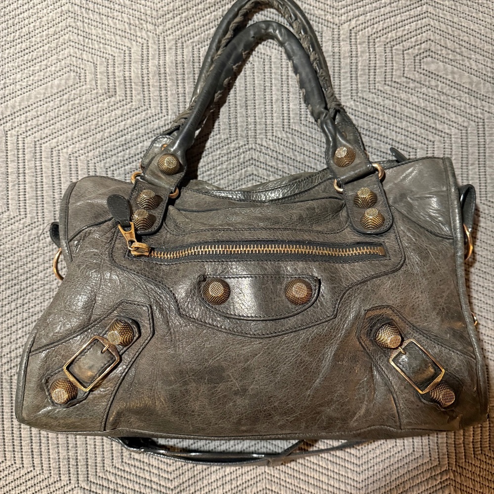Balenciaga city Bag Large Dark Gray Leather Satchel with giant 21 Gold Hardware